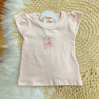 Conj. Blusa Lacinho e Short Saia Floral - Rosa